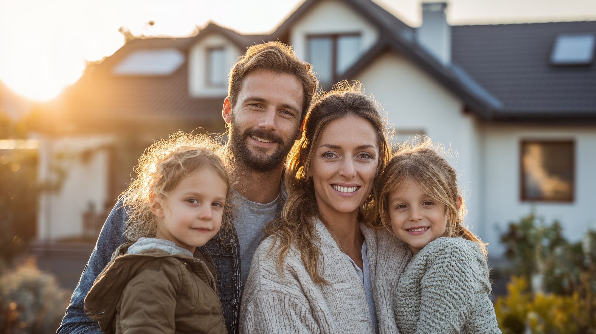 slowmovefun_Happy_family_in_front_of_their_own_house_symbol_of__1ff2e926-83a2-4bb7-951e-794b7ecb4b88